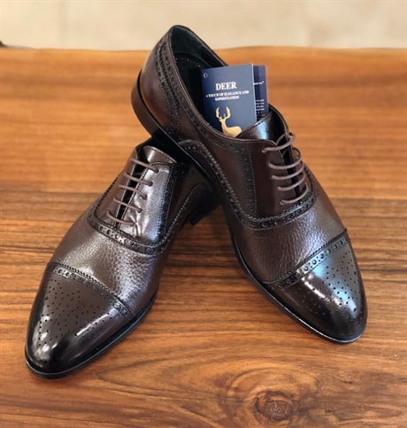 Milano Stil Hakiki Geyik & Buffalo Derisi Handmade Erkek Klasik Ayakkabı