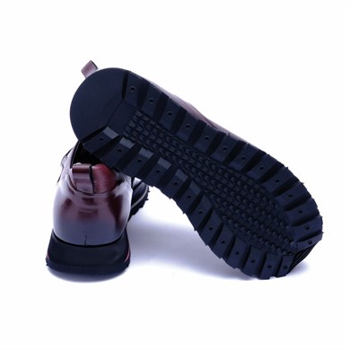 Madrid Stil Hakiki Deri Handmade Bordo Erkek Sneaker Ayakkabı