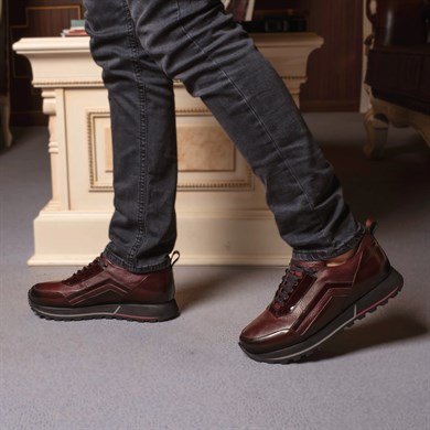 Madrid Stil Hakiki Deri Handmade Bordo Erkek Sneaker Ayakkabı