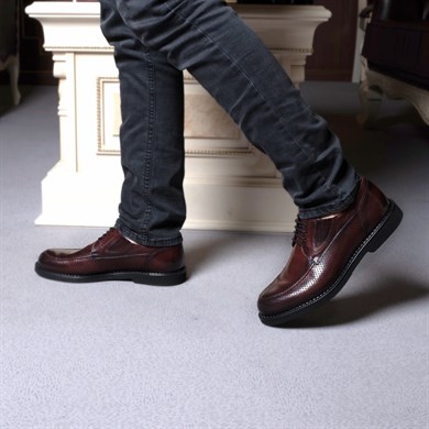 NYC Stil Hakiki Bufalo Derisi Klasik Bordo Erkek Ayakkabı